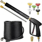 Pressure Washer Gun and Hose Kit, 50 FT Kink Resistant Power Washer Hose and Wand, 3/8" Swivel Quick Connector & M22-14mm Fitting Replacement for Ryobi, Simpson, Craftsman