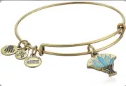 $38 ALEX AND ANI BLUE LOTUS Rafaelian Gold Bangle Bracelet New W/ Tag Card Z10