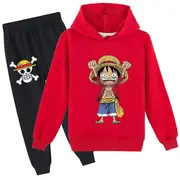 One Piece Monkey D. Luffy Print Casual Tracksuit Set Kids Pullover Hoodie Hooded Sweatshirt Tops Joggers Pants Outfits Sweatsuit Gifts Red 6-7 Years
