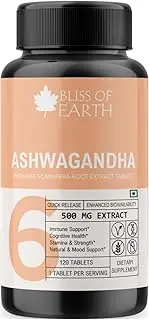 Ashwagandha Supplement, High Potency Ashwagandha Root Extract Tablets, 500mg With Quick Release & Enhanced Bioavailability, Stress Relief, Memory, Focus, and Immune Support, 120 Tablets
