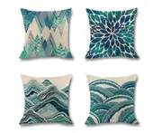 4Pcs Home Ocean Wave Digital Printed Pillowcase Flax Pad Waist Pillow Cover