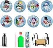 Generic DIY Diamond Painting Kit | Christmas Coasters - Diamond Art Craft with Iron Holder - Red, Green - Square Wooden Coasters