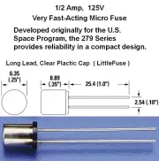2ea 1/2 Amp Fast Blow Micro Fuse 125V, .5A 125 Volt Developed for Space Program