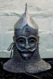 18GA Steel Medieval Norman Halfmasked Face Viking Helmet Chainmail Steel Hiking