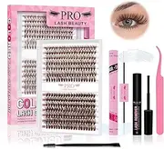 PRO Brown Lash Extension Kit 280pcs Brown Lash Clusters Eyelash Extension Kit With Lash Bond And Seal Lash Remover Lash Applicator Eyelash Brush Easy to Apply at Home for Self Use(30D+40D-9-16mix Kit)