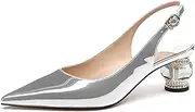 [JANSEVEN] Women Chunky Heels Pumps Crystal Block Heels with Rhinestones Pointed Toe Sexy Gradient Patent Leather Slip on Bridal Party Wedding Dress Shoes 5-13 M US