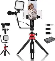 Vlogging Kit for iPhone Android: YJY YouTube Starter Kits Vlog Video Recording Equipment - Accessories: Phone Tripod, Phone Mount, LED Light and Microphone - JX24