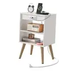 White Nightstand, Bedside Tables, Night Stand with Charger 1 Solid White