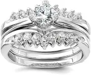 [JewelryWeb] 925 Sterling Silver Solid CZ Simulated Diamond Ring Set Band Style-Ring for Women