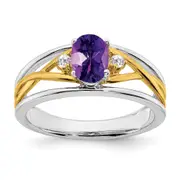 Solid 14k Two-tone Simulated Amethyst and CZ Ring