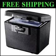 Stylish Black Fireproof Document Box - Key Lock for Safeguarding Important Files