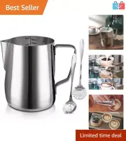 20oz Stainless Steel Milk Frothing Pitcher with Dripless Spout & Coffee Spoons
