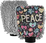 XYMZR Colorful Floral Peace Absorbent Microfiber Car Wash Mitt, Funny Cute Anime Scratch Free for Cars Cleaning, Home Cleaning Mitts, 2 Pack, 10.24” L x 7.09” W