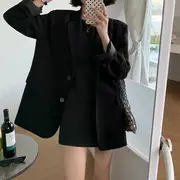 Plain Single-Breasted Blazer / Sleeveless Mini A-Line Dress Dress - Black - M