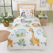 Rumble In The Jungle Cot Duvet Cover & Pillowcase Set Junior Lion Zebra Hippo
