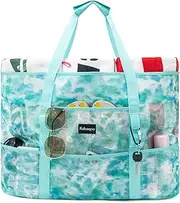 [KABAQOO] Mesh Beach Bag, Extra Large Beach Bags with 9 Pockets & Zipper Waterproof Lightweight Beach Tote for Beach/Pool Trip