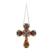 Stained Glass Hanging Window Panel Victorian Cross Suncatcher Art Glass 16 x 20