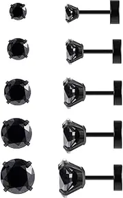 [QXXPVV] 5Pairs 20G Hypoallergenic Stud Earrings Flat Back Earrings Surgical Steel Cubic Zirconia Cartilage Tragus Screw Back Earrings Piercing for Women Men