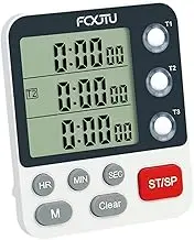 FCXJTU Digital Dual Kitchen Timer, 3 Channels Count UP/Down Timer, Triple Cooking Timer, Large Display, Loud Volume Alarm and Flashing Light with Magnetic Back, Stand, Battery Included (White)