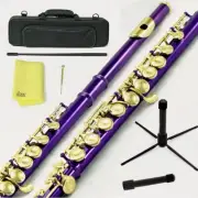 Sky Purple Gold C Close Hole Flute w Case, Stand, Cleaning Rod, Cloth and More