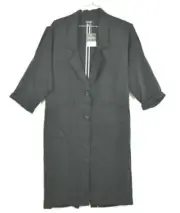 Topshop Womens Black Washed Woven Duster Coat Jacket Pockets Button Front 6