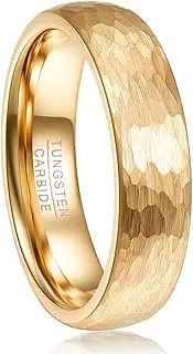 [VAKKI] 6mm Gold Tone Hammered Tungsten Carbide Ring Domed Wedding Band for Men Women Size 5-12