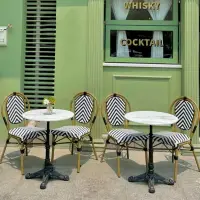 在飛比找樂天市場購物網優惠-餐桌 法式戶外餐桌 大理石圓桌奶茶咖啡廳美式復古創意花園桌椅