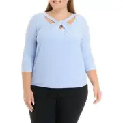 Kasper Plus Sky Blue Cutout Top 3X - Women's Blouse