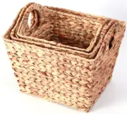 New Water Hyacinth Rectangular Wicker Storage Baskets with Cutout Handles