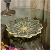 10" Marble Inlay Floral Fruit Bowl Abalone Shell mop Gemstone Kitchen Home Decor