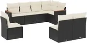 vidaXL Garden Sofa Set with Cushions - Modular 8 Piece Black PE Rattan Patio Furniture for Outdoor Terrace & Backyard