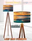 Wood Tripod Floor Lamp - Sunset Beach Surf, Dimmable, Includes Bulb and Remote