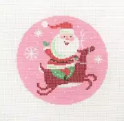 Lauren Bloch Santa on Reindeer Ornament Handpainted Needlepoint Canvas