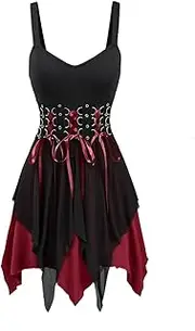 [Rgothic] Retro Womens Dress Vampire Backless Sleeveless Gothic Lace-up D-Ring Backless Vintage Punk Mini Dress