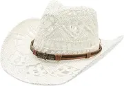 [Generic] Cowboy Hats for Women Classic Straw Cowgirl Beach Hat Music Festival Party Adult Sun Straw Western Cowboy Hats, A-white, One Size, A-white, One Size