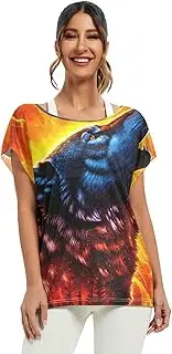 [RPLIFE] Wolf Howling Fiery Orange Batwing Summer Top Loose Off Shoulder Top Batwing Tops for Women S-XXL