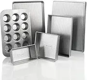 USA Pan Bakeware Aluminized Steel 6 Pieces Set, Cookie Sheet, Half Sheet, Loaf Pan, Rectangular Pan, Square Cake Pan, 12 Cup Muffin Pan