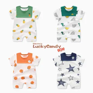 Luckycandy Baby Clothing 新生兒連身衣嬰兒連身衣 0-18 個月嬰兒棉衣夏季短袖連身衣帶圍兜
