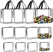 FORYUSE 12 Pack Toy Storage Bags Reusable Clear PVC Board Game Storage Travel Waterproof Handheld Organiser Bag with Zipper for Building Blocks, Puzzle, Kids Books, Makeup
