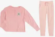 Justice Girls Pajamas Peach 2 Piece Set Henley Top Pocket Joggers Size 12