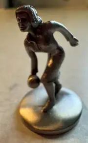 Vintage Mini Pewter Figurine Woman Bowling