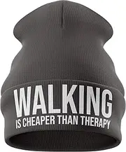 [Purple Print House] Walking Gifts, Walking Cheaper Than Therapy Beanie Hat, Funny Her Women Rambling