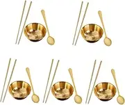 Alipis 5 Sets Brass Fruit Bowl with Kitchen Spoon Elegant Salad Serving Bowl for Home Dining