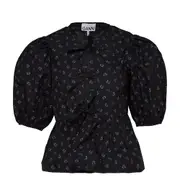 [GANNI] Printed Cotton Peplum Blouse