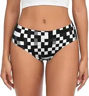 [YANYU] Black White Formula Checkered Pattern Print Women S Briefs Comfortable Plus Size Underwear Ladies Versatile Panties Xs To 4xl, Black, Large