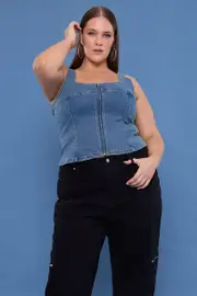 Denim Denim Top Sleeveless Zip Front