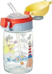Nuby Super Straw Water Bottle - No Spill Active Toddler Sippy Cup | 360ml / 12oz | Carry Handle | Dishwasher Safe | Suitable Beaker for 12 Months Plus (Sunshine)