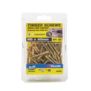 Zenith 8G x 40mm Brass Plated Hinge-Long Thread Countersunk Head Timber Screws - 100 Pack