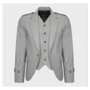 Men's Scottish Gray Argyle Kilt Jacket With Vest - Handmade Wedding Kilt Jacket