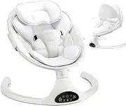 Electric Baby Swing for Infants | Portable Indoor Rocker With Remote Control, 5 Sway Speeds, 1 Seat Position, 10 Music and Bluetooth (White)